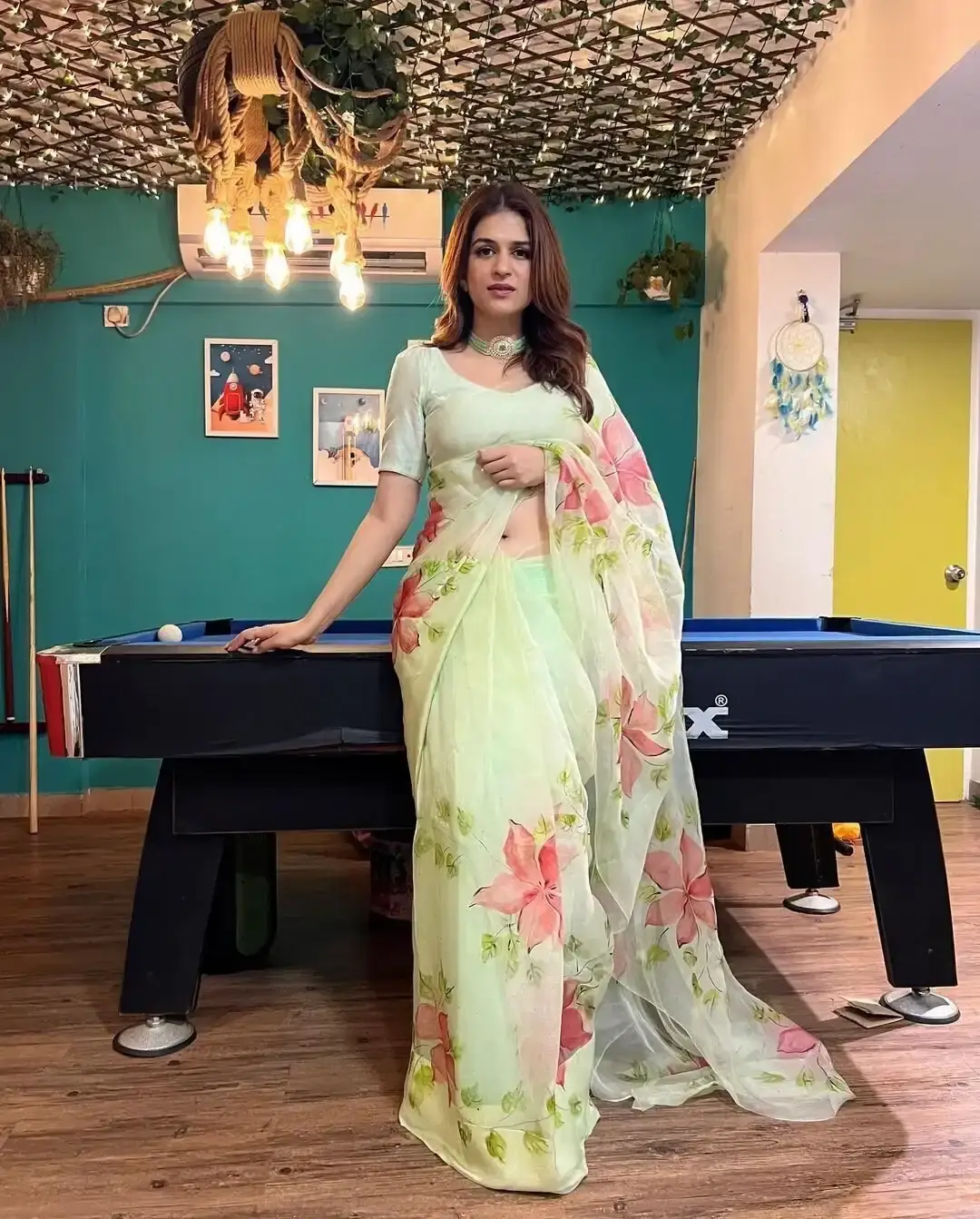 South Indian Shraddha Das in Transparent Green Saree